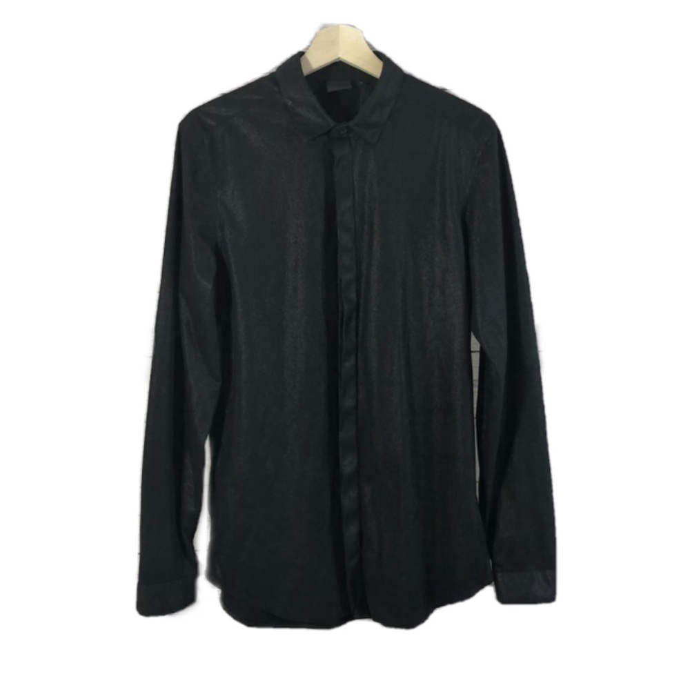 Asos Button Down Shirt Top Long Sleeves Black Sz M